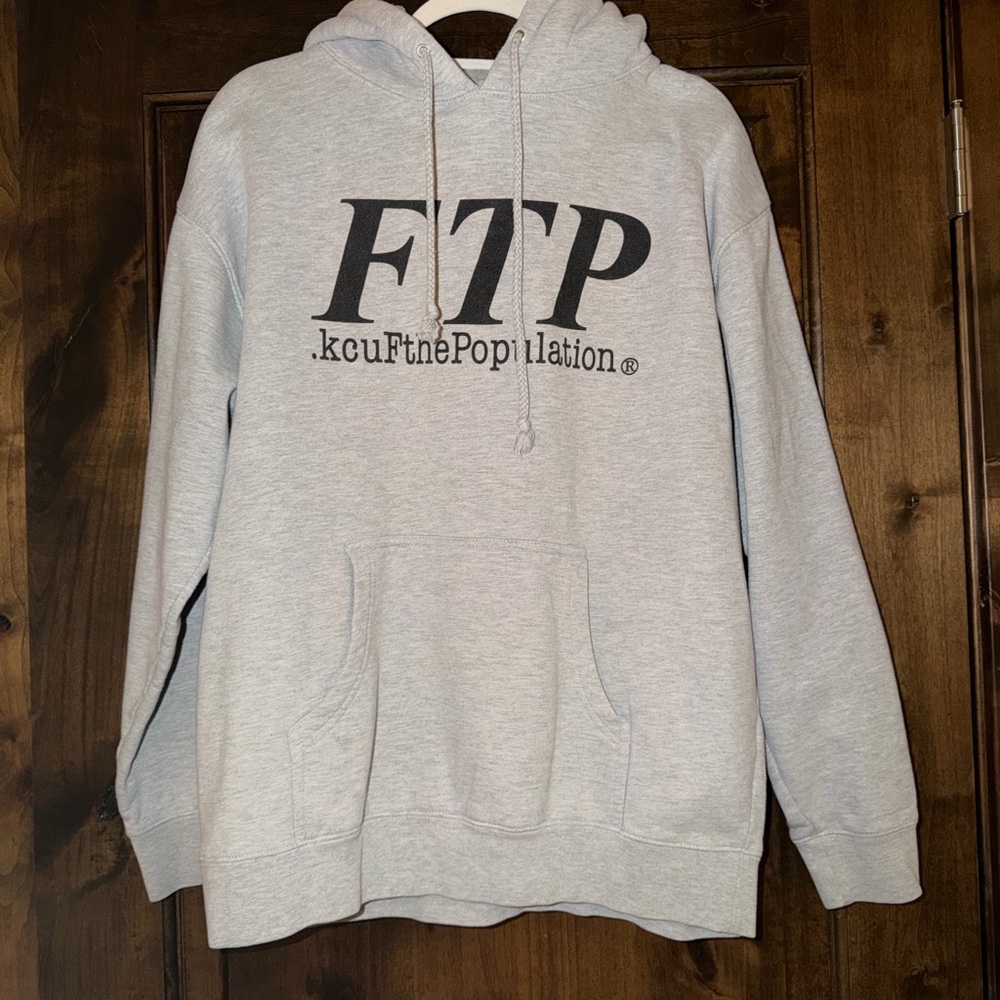 FTP OG Grey Box Logo Pullover L Hoodie .kcufthepopulation